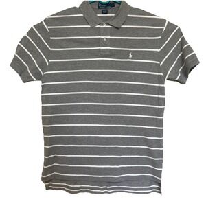 Polo Ralph Lauren Men's Gray White Striped Polo‎ Shirt Size X Large Cotton
